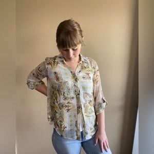 Coldwater Creek Sheer Paisley Button Down Petite Small